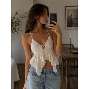 Princess Polly Womens Flutter Cami Top Ivory Flowy Feminine Tank Size 12 NWT